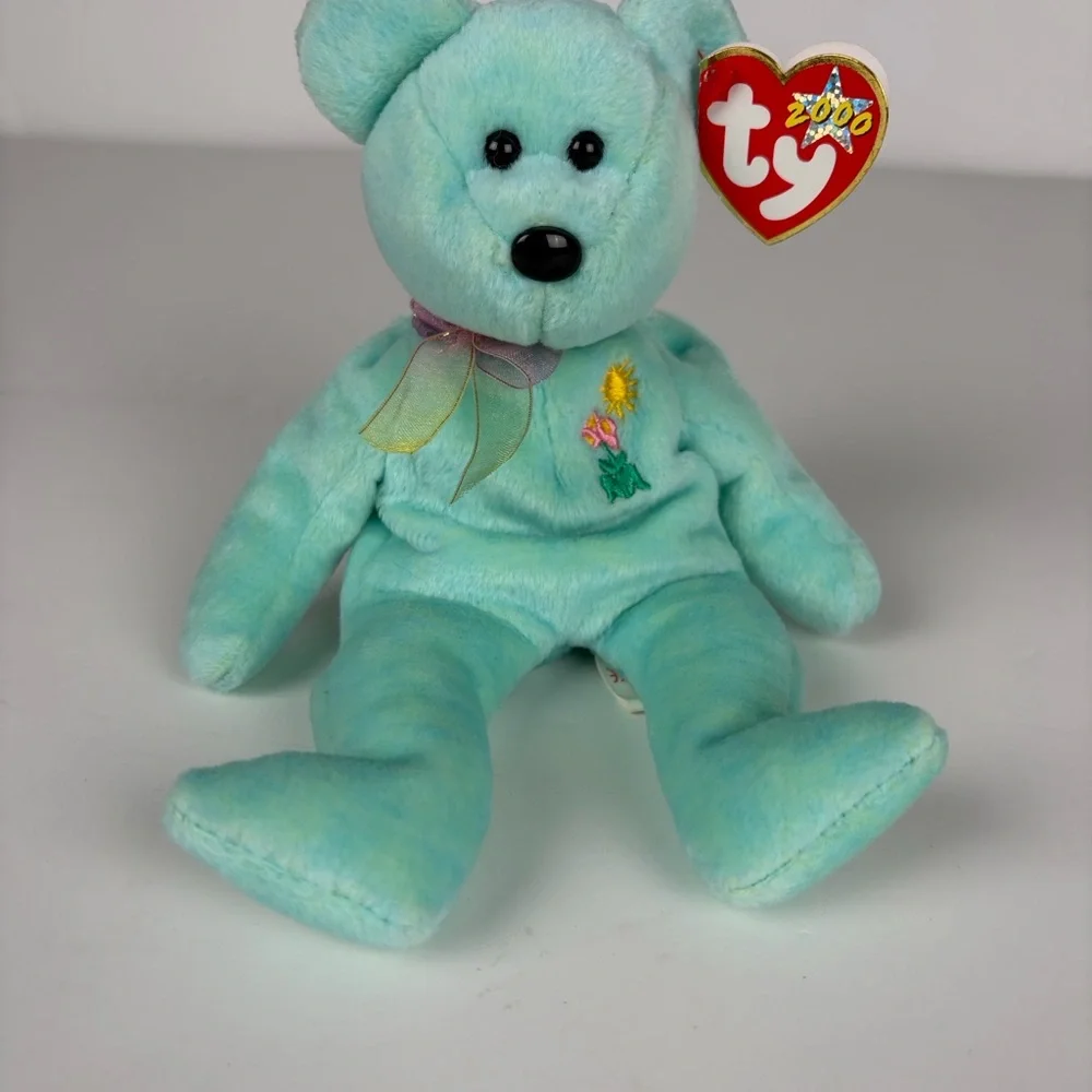 Ty Beanie Baby Teal Ariel Teddy Bear Plush‎ Toy 2000 PE Pellets